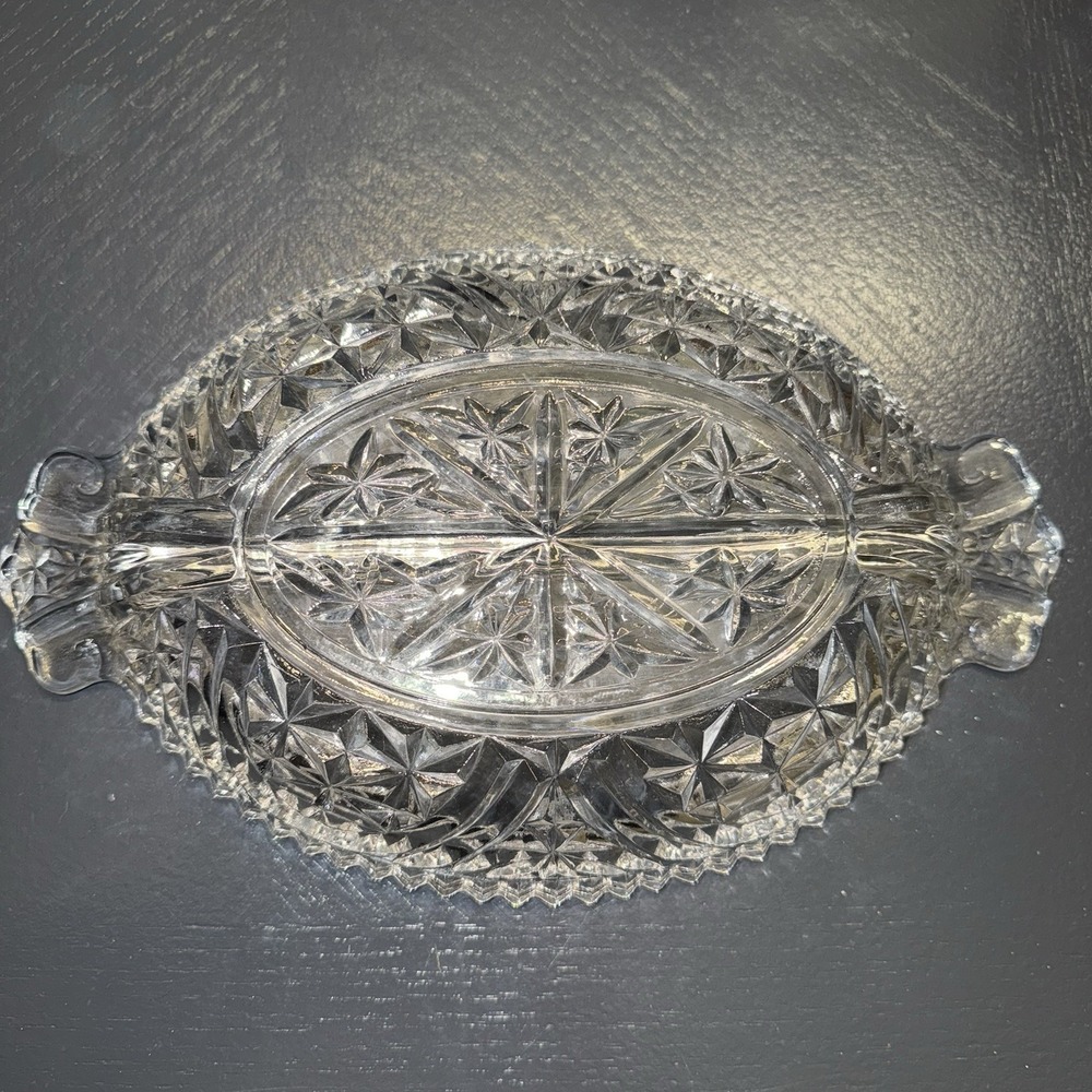 Relish Dish‎ Stars and Bars Pressed Glass Divided Tray Vintage Platter - Picture 2 of 5